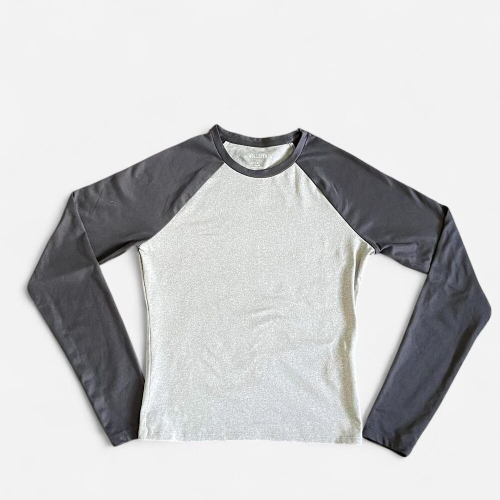 Hollister Silver Shimmer Body with Black Raglan Long Sleeve Tee